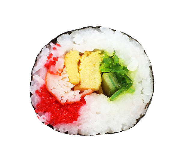 rolos de sushi no fundo branco - japanese cuisine appetizer gourmet caviar imagens e fotografias de stock