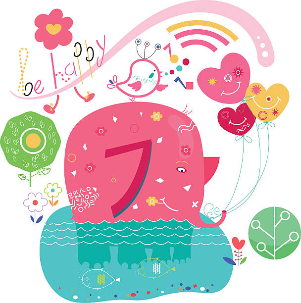 Pink Elephant Birthday Card vector art illustration