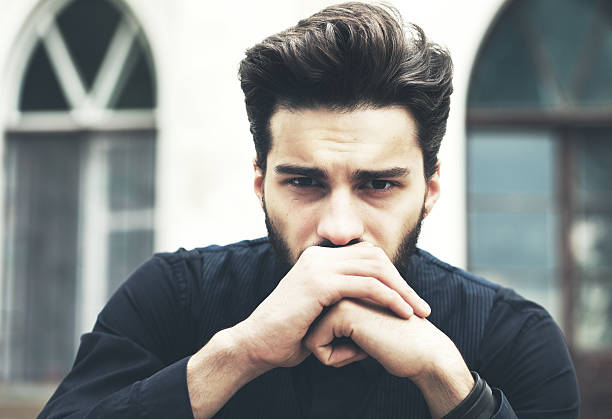 Fashion portrait of a handsome bearded man. stock photo