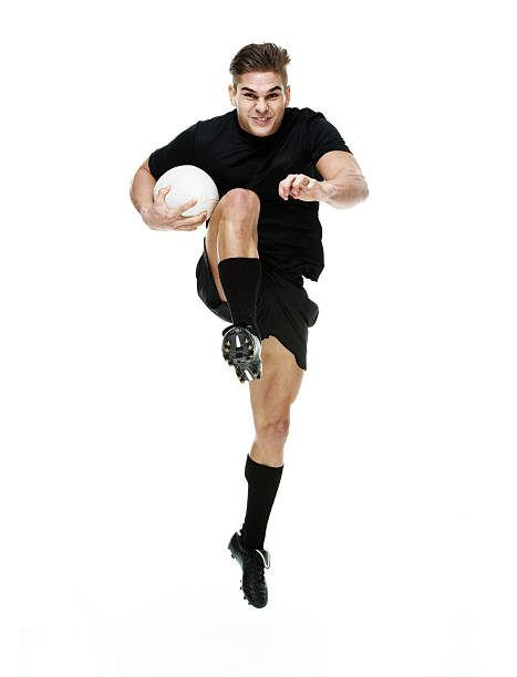 istock Front view of rugby player jumping 486390625