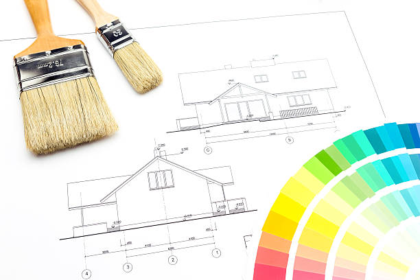istock Palette of colors, blueprint and brushes 486395139