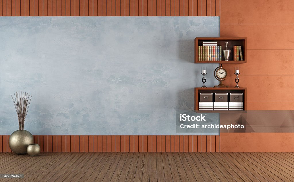 Empty classic room Empty classic room with little bookcase-rendering Blue Stock Photo