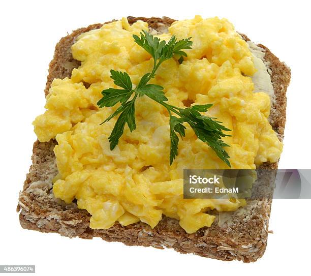 Bread With Scrambled Eggs Stock Photo - Download Image Now - 2015, Brown Bread, Cut Out