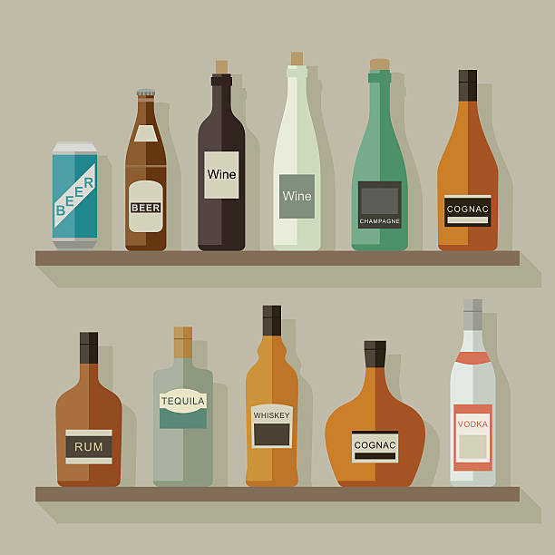 ilustrações de stock, clip art, desenhos animados e ícones de plana ícones de bebidas alcoólicas - hard liqueur