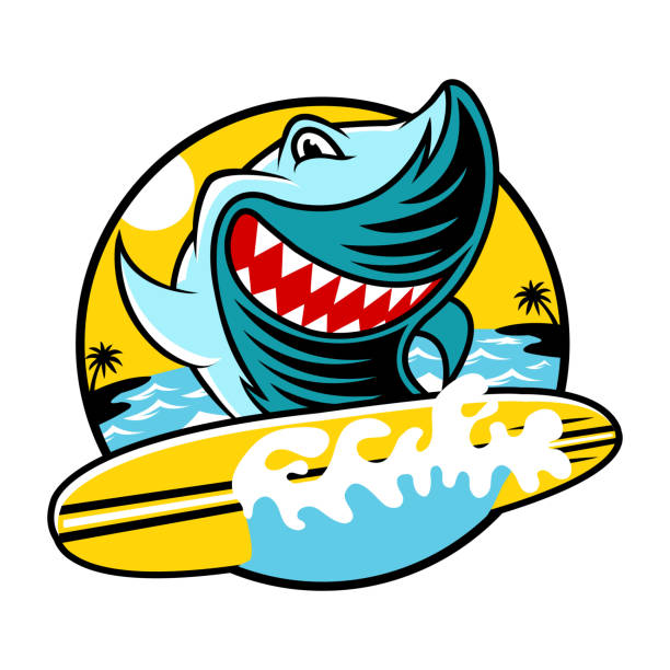 Shark Surfer logo vector of Shark Surfer logo in eps 10. with large jpeg included. great white shark stock illustrations