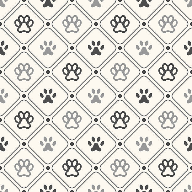 illustrazioni stock, clip art, cartoni animati e icone di tendenza di animale seamless pattern di impronta zampa nel telaio e pois - dog spotted purebred dog kennel