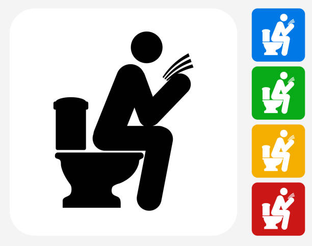 korzystanie z toalety ikona płaskie projektowania graficznego - toilet public restroom newspaper reading stock illustrations