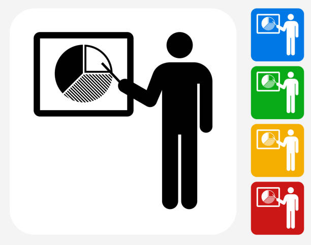 illustrazioni stock, clip art, cartoni animati e icone di tendenza di grafico grafica design piatto icona di presentazione - pie chart graph chart white background