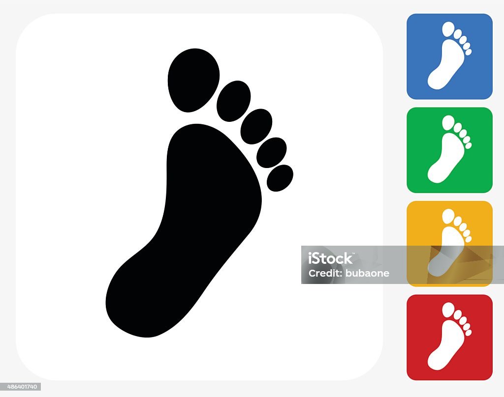 Footprint Icon Flat Graphic Design Footprint Icon. This 100% royalty free vector illustration features the main icon pictured in black inside a white square. The alternative color options in blue, green, yellow and red are on the right of the icon and are arranged in a vertical column. Icon Symbol stock vector