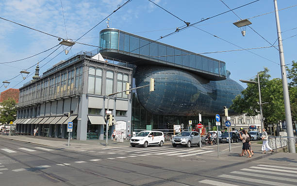 Graz, Austria - July 15, 2015: The new Kunsthaus Graz aka Grazer Kunsthaus is an art museum designed by British architects Peter Cook and Colin Fournier in 2003