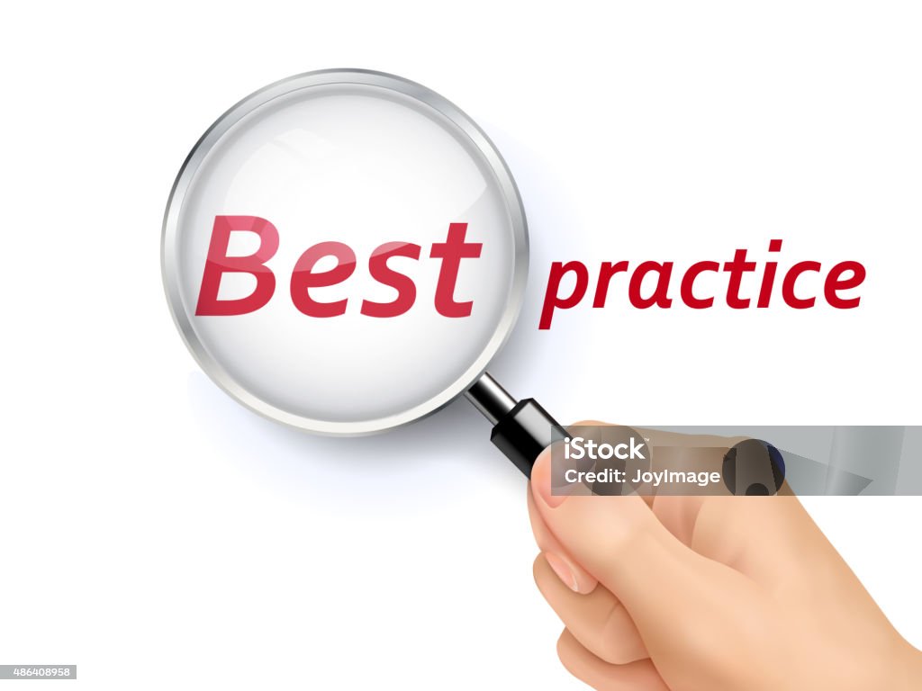 best practice showing through magnifying glass best practice showing through magnifying glass held by hand 2015 stock vector