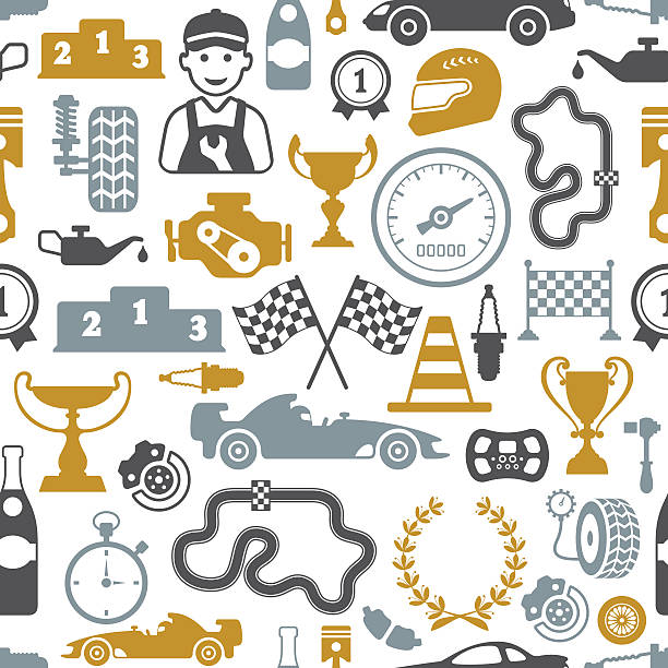 illustrations, cliparts, dessins animés et icônes de course sans coutures - steering wheel motorized sport stock car racecar