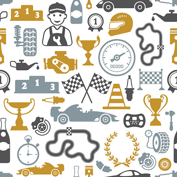 ilustrações, clipart, desenhos animados e ícones de corrida sem costura - steering wheel motorized sport stock car racecar