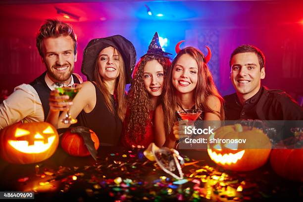 Toasting Dreadful Halloween Stock Photo - Download Image Now - Halloween, Bar - Drink Establishment, Party - Social Event