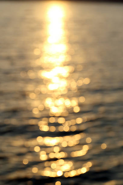 istock Abstract golden sunlight bokeh on blue sea water background. 486409774