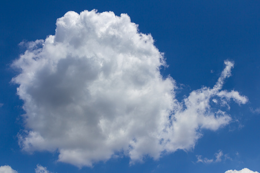 A cloud in the blue sky with the shape of a snail.
