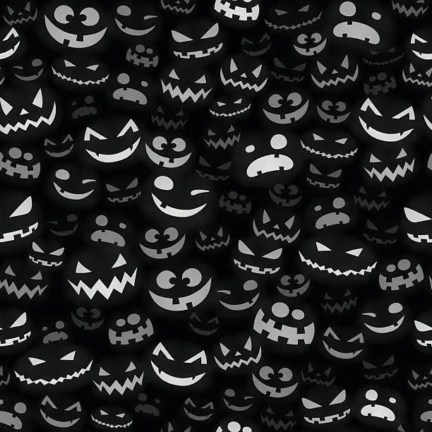 Vector illustration of Halloween Faces - Seamless Pattern