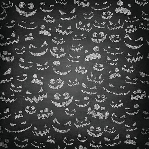 ilustrações, clipart, desenhos animados e ícones de halloween rostos em chalkboard-padrão sem emendas - blackboard black backgrounds blank