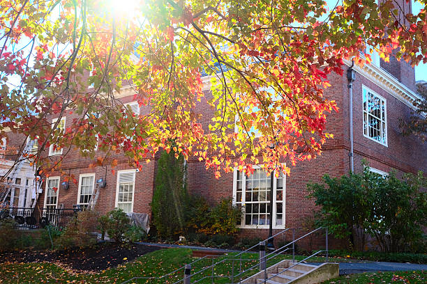 Fall colors behind an academic building on a university campus (Wake Forest University).