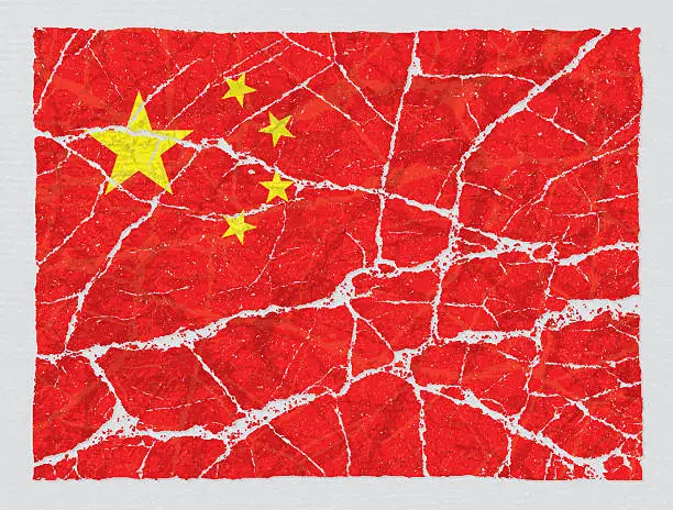Vector illustration of Cracked broken grunge textured flag of China