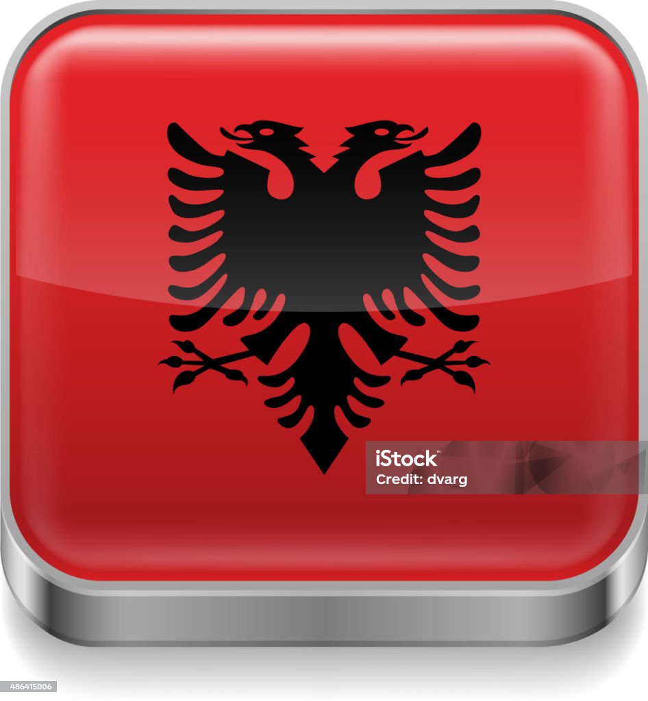 Metal  icon of Albania Metal square icon with Albanian flag colors 2015 stock vector