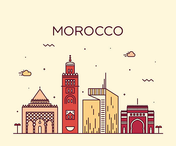 Morocco skyline trendy vector illustration linear Morocco skyline detailed silhouette Trendy vector illustration linear style marrakech stock illustrations