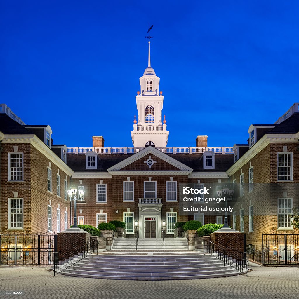 Delaware Legislative Hall Dover, Delaware, USA - July 19, 2015: Exterior of the Delaware Legislative Hall at twilight in Dover, Delaware Delaware - US State Stock Photo