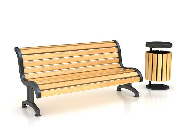 istock park bench and trash can 3d illustration 486416330