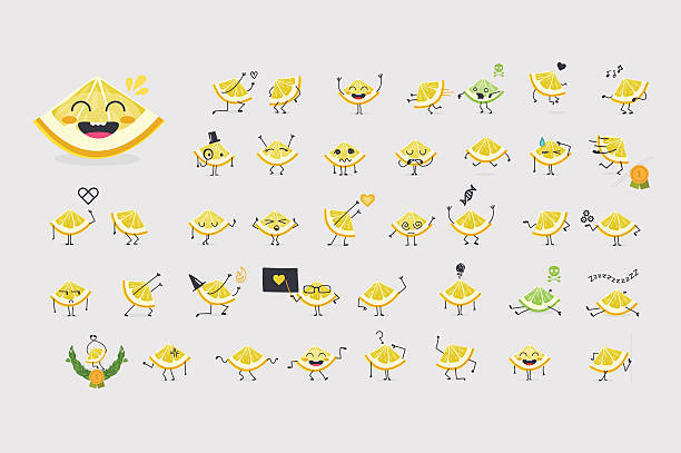 Lemon character illustration Lemon character sour face stock illustrations