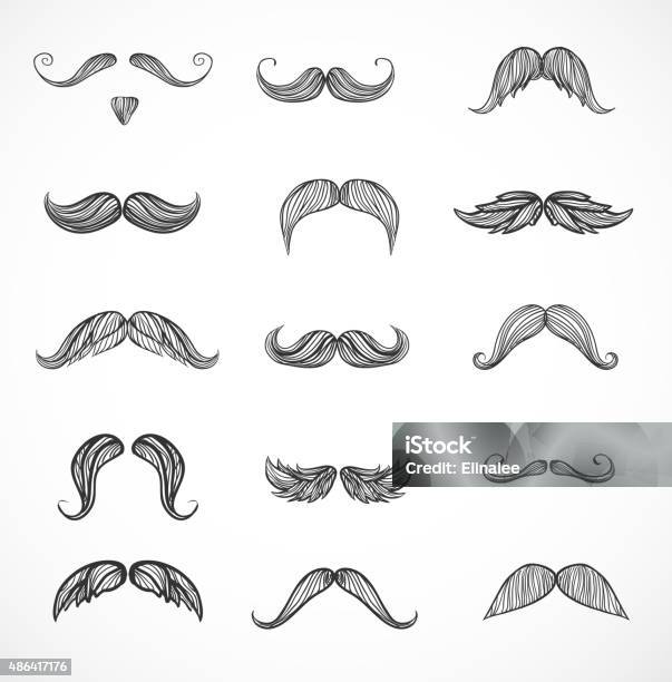 Ilustración de Bocetos De Moustaches Sobre Blanco y más Vectores Libres de Derechos de Bigote - Bigote, Barba - Pelo facial, Garabato