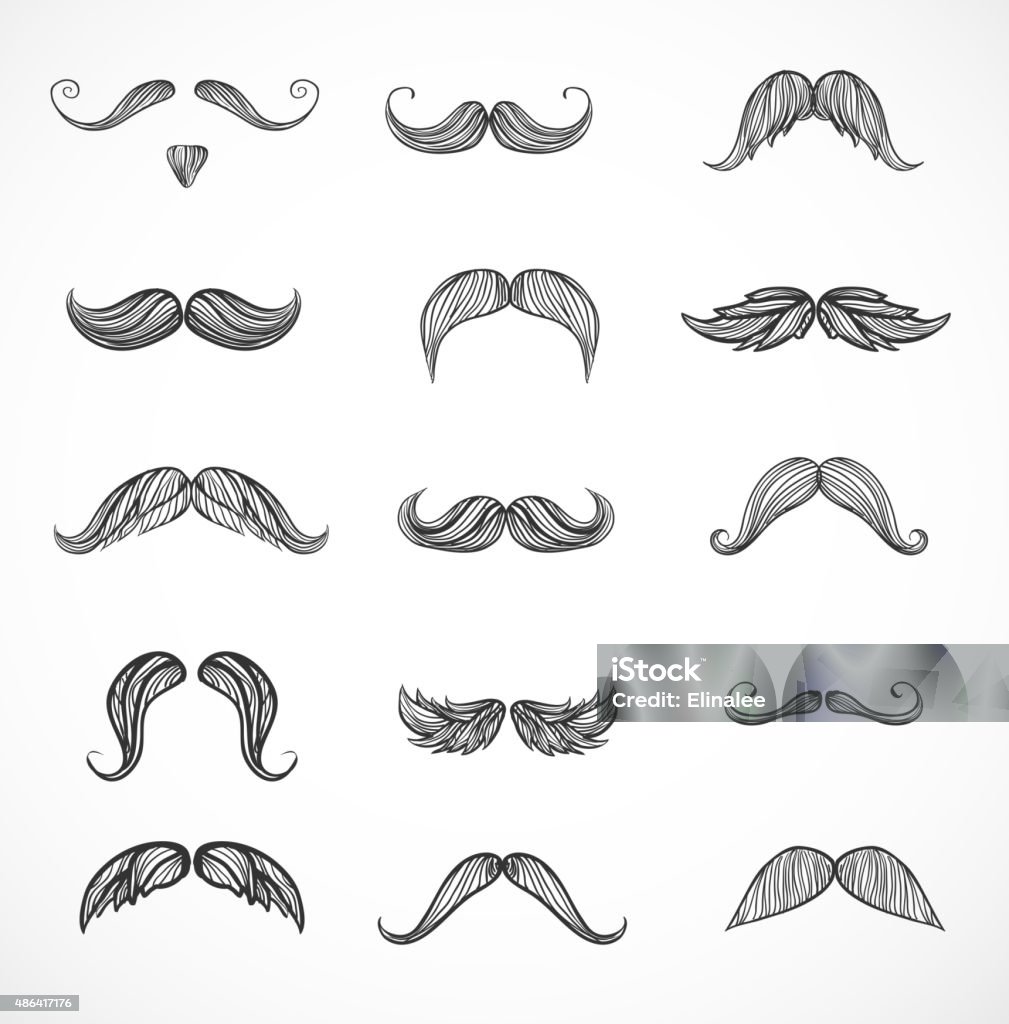 Croquis de moustaches sur blanc - clipart vectoriel de Moustache libre de droits