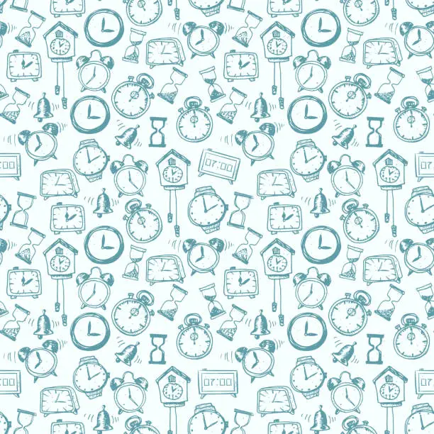 Vector illustration of Seamless background with doodle sketch watches