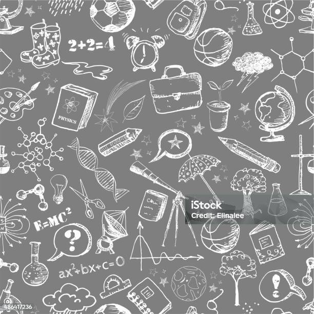 Back To School Sketch Seamless Background Stock Illustration - Download Image Now - 2015, Atom, Authority