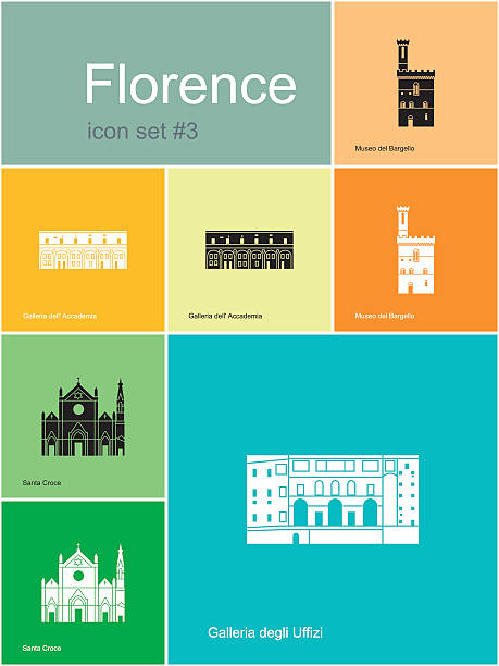 Icons of Florence Landmarks of Florence. Set of flat color icons in Metro style. Editable vector illustration. piazza di santa croce stock illustrations