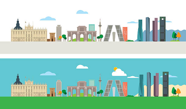 ilustrações de stock, clip art, desenhos animados e ícones de skyline de madrid - madrid