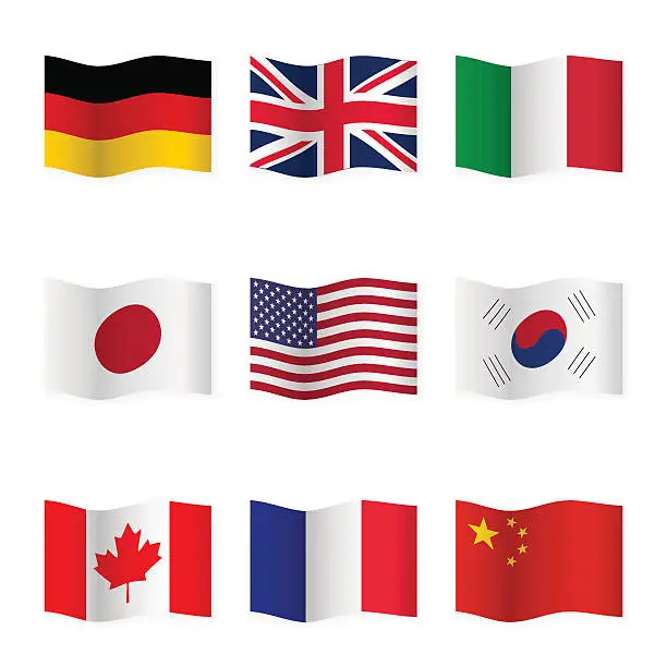 Vector illustration of Waving flags of different countries.