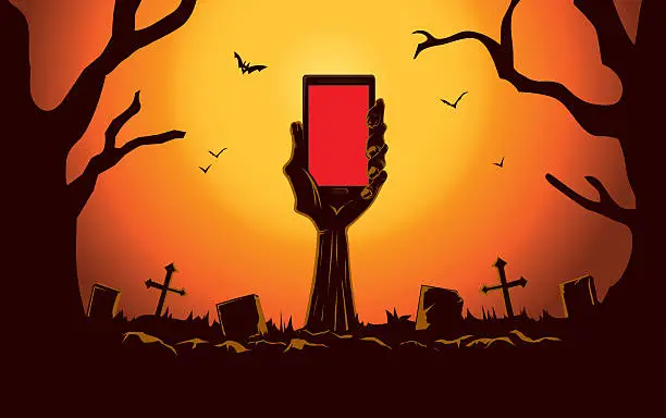 Vector illustration of Zombie hand holding smartphone