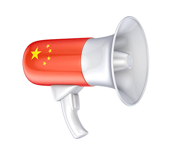 Loudspeaker with chinese flag. stock photo