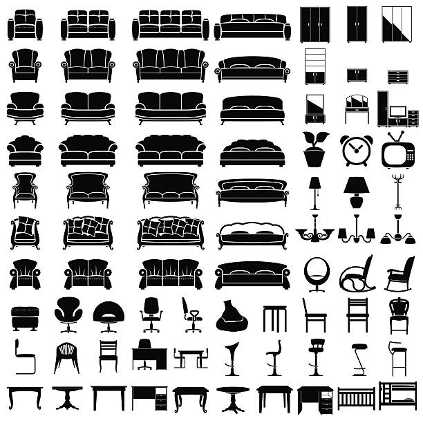 illustrations, cliparts, dessins animés et icônes de meubles icônes - fauteuil