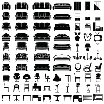 furniture icon set on white background. Vector.