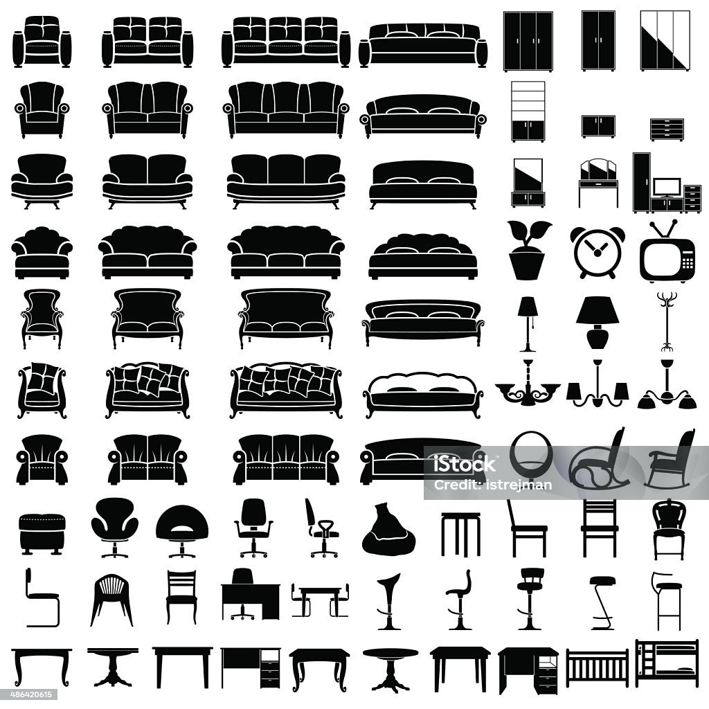 Furniture icons furniture icon set on white background. Vector. In Silhouette stock vector