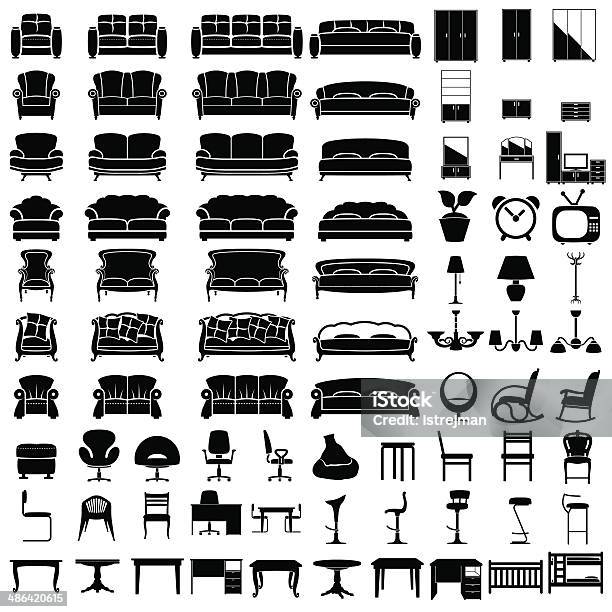 Furniture Icons Stock Illustration - Download Image Now - In Silhouette, Furniture, Icon Symbol