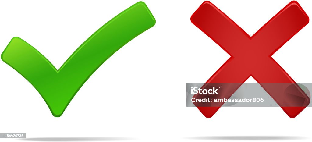 Tick and cross mark Tick and cross mark, yes no symbols green an red. Vector illustration, you can easily change the color and size   Cross Shape stock vector