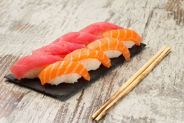 istock Salmon and tuna sushi nigiri 486420951