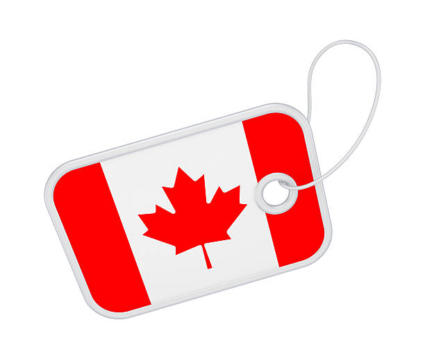 Tag with a flag of Canada.Isolated on white background.3d rendered.