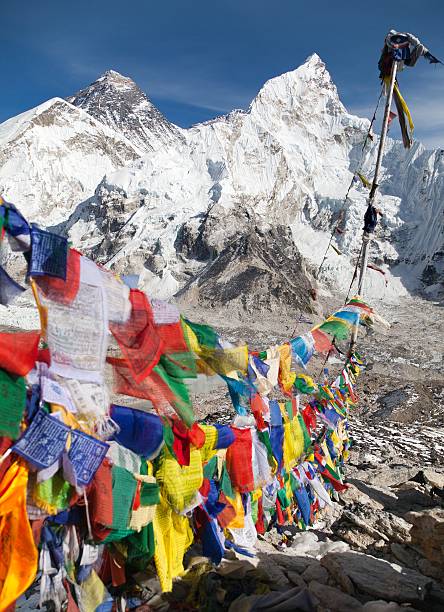 istock Mount Everest with buddhist prayer flags from Kala Patthar 486425418