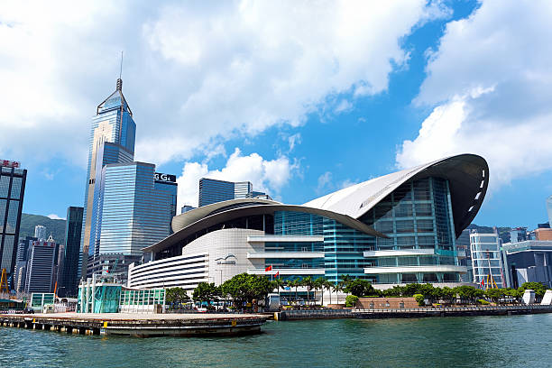 The Hong Kong Convention and Exhibition Centre Wan Chai Hong Kong SAR, China - August 4 2015: The Hong Kong Convention and Exhibition Centre ( HKCEC ) is one of the two major convention and exhibition venues in Hong Kong. central plaza hong kong stock pictures, royalty-free photos & images