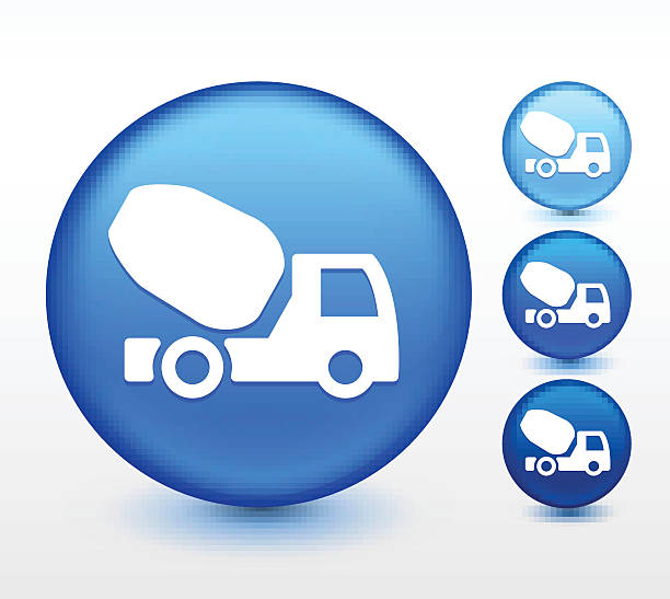 ilustrações de stock, clip art, desenhos animados e ícones de camião de cimento no botão redondo azul - three dimensional car vibrant color circle
