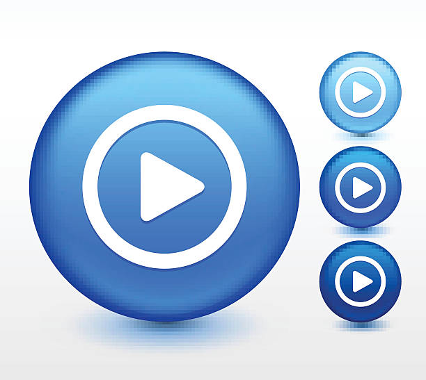 graj na niebieski okrągły przycisk - klatka video stock illustrations