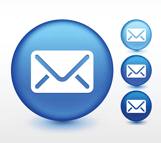 ilustraciones, imágenes clip art, dibujos animados e iconos de stock de correo electrónico sobre el botón azul redondo - envelope mail letter multi colored